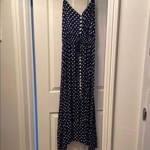 Navy Blue Maxi Sundress with Spaghetti Straps and V-Neck